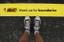 person stands on a yellow line, with a warning message